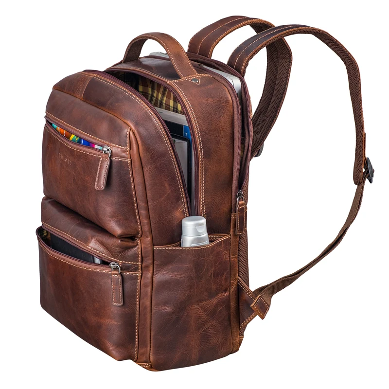 "Gustavo" Echt Leder Rucksack Herren und Damen Groß Laptopfach 15 - 16