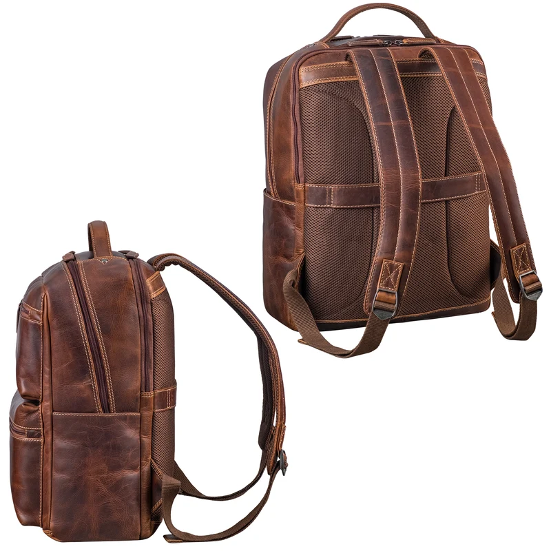 "Gustavo" Echt Leder Rucksack Herren und Damen Groß Laptopfach 15 - 16