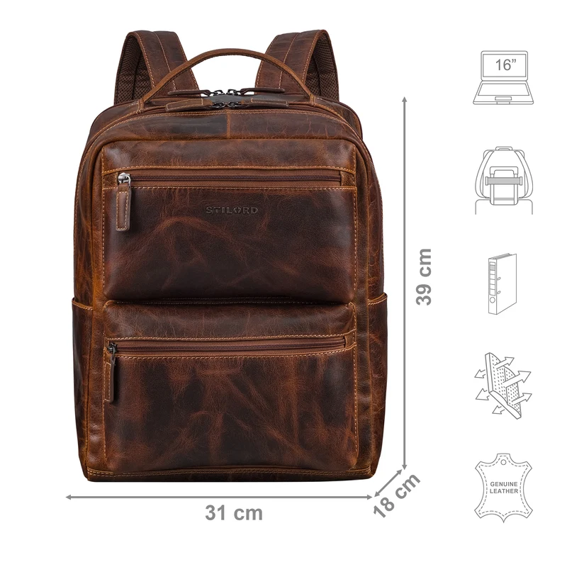 "Gustavo" Echt Leder Rucksack Herren und Damen Groß Laptopfach 15 - 16