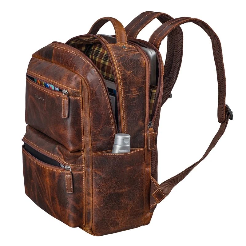 "Gustavo" Echt Leder Rucksack Herren und Damen Groß Laptopfach 15 - 16
