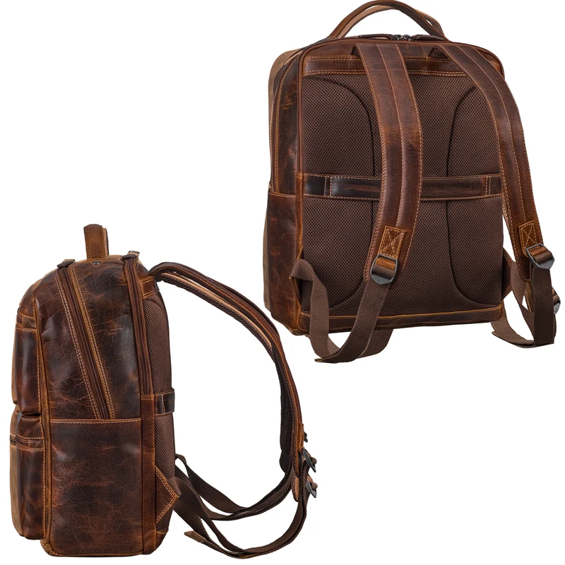 "Gustavo" Echt Leder Rucksack Herren und Damen Groß Laptopfach 15 - 16