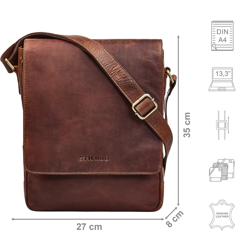 "Ottavio" Umhängetasche Herren Leder Hochformat für 13,3 Zoll Laptop