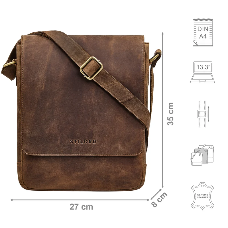 "Ottavio" Umhängetasche Herren Leder Hochformat für 13,3 Zoll Laptop