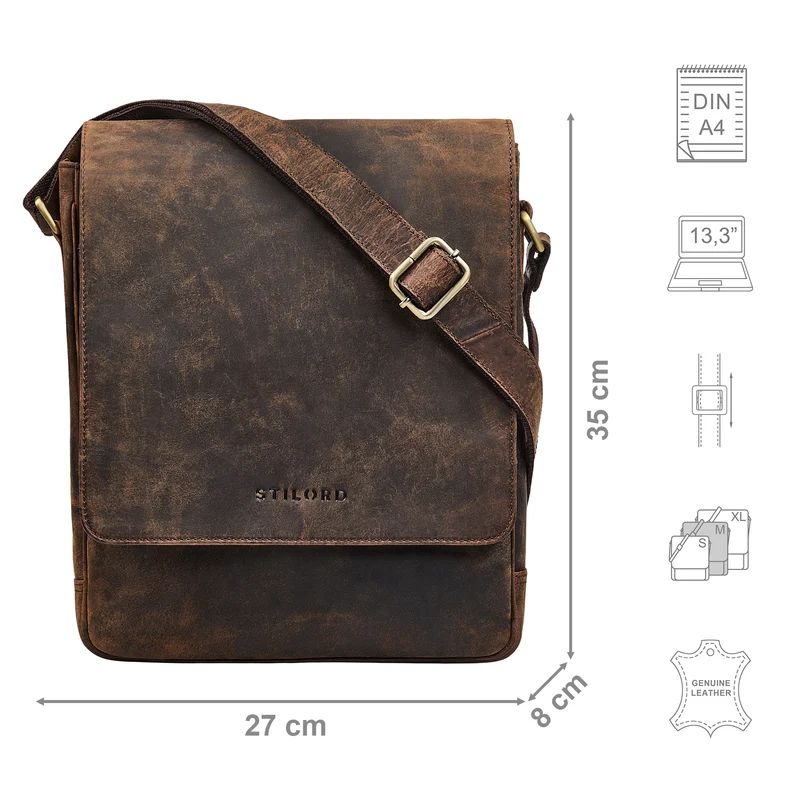 "Ottavio" Umhängetasche Herren Leder Hochformat für 13,3 Zoll Laptop