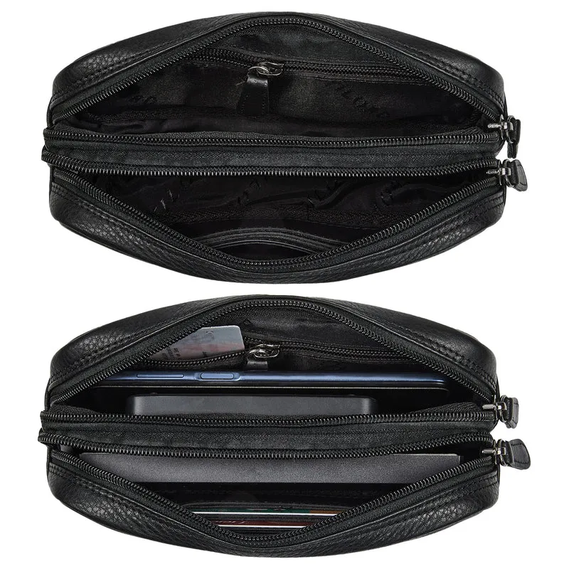 "Tiber" Moderne Handgelenktasche Herren Leder mit Doppelkammer