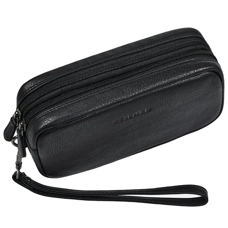 "Tiber" Moderne Handgelenktasche Herren Leder mit Doppelkammer