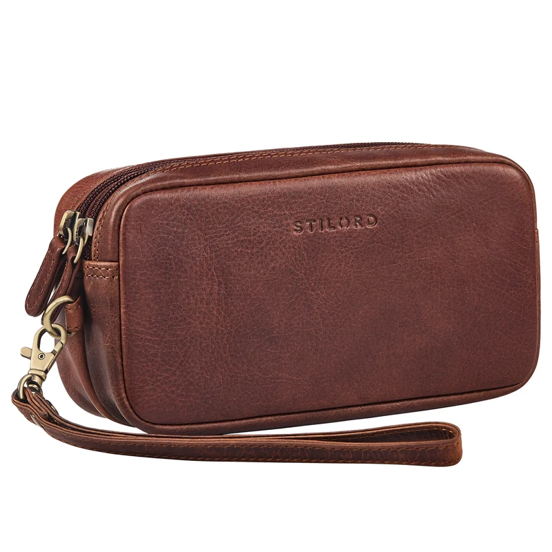 "Tiber" Moderne Handgelenktasche Herren Leder mit Doppelkammer