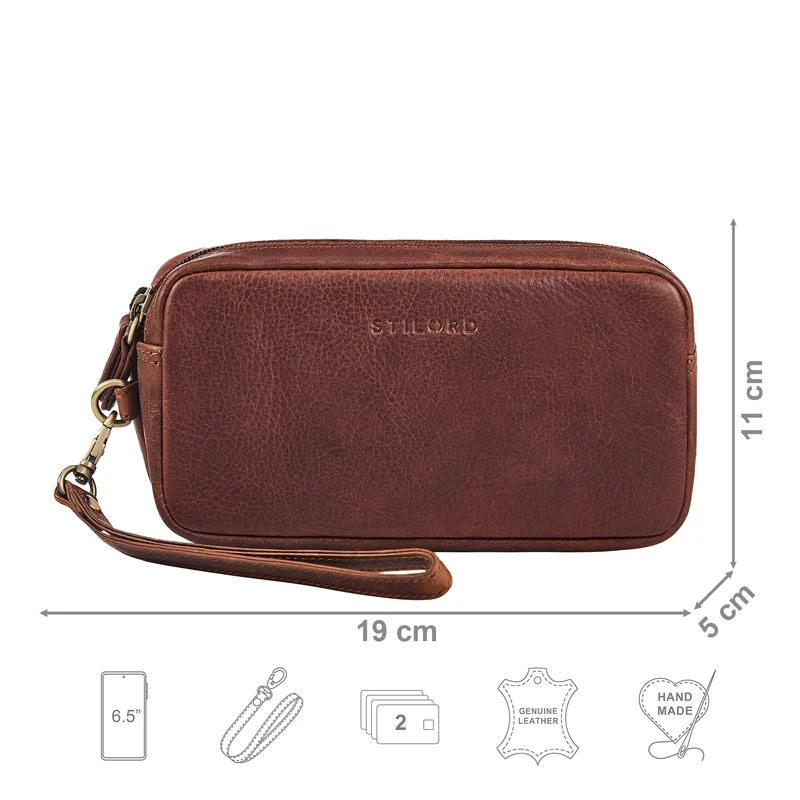 "Tiber" Moderne Handgelenktasche Herren Leder mit Doppelkammer