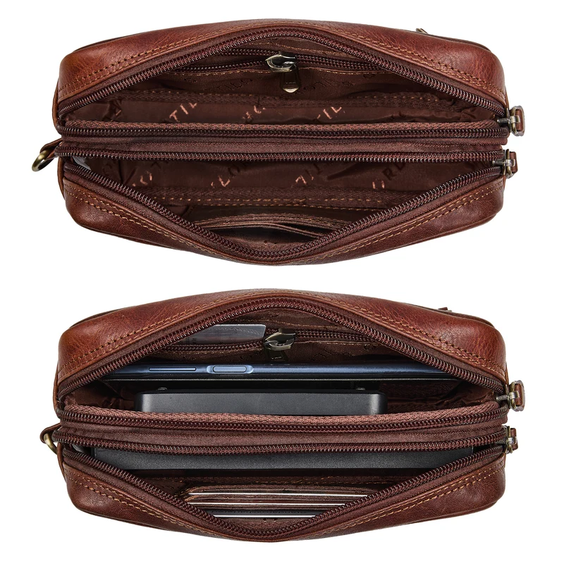 "Tiber" Moderne Handgelenktasche Herren Leder mit Doppelkammer