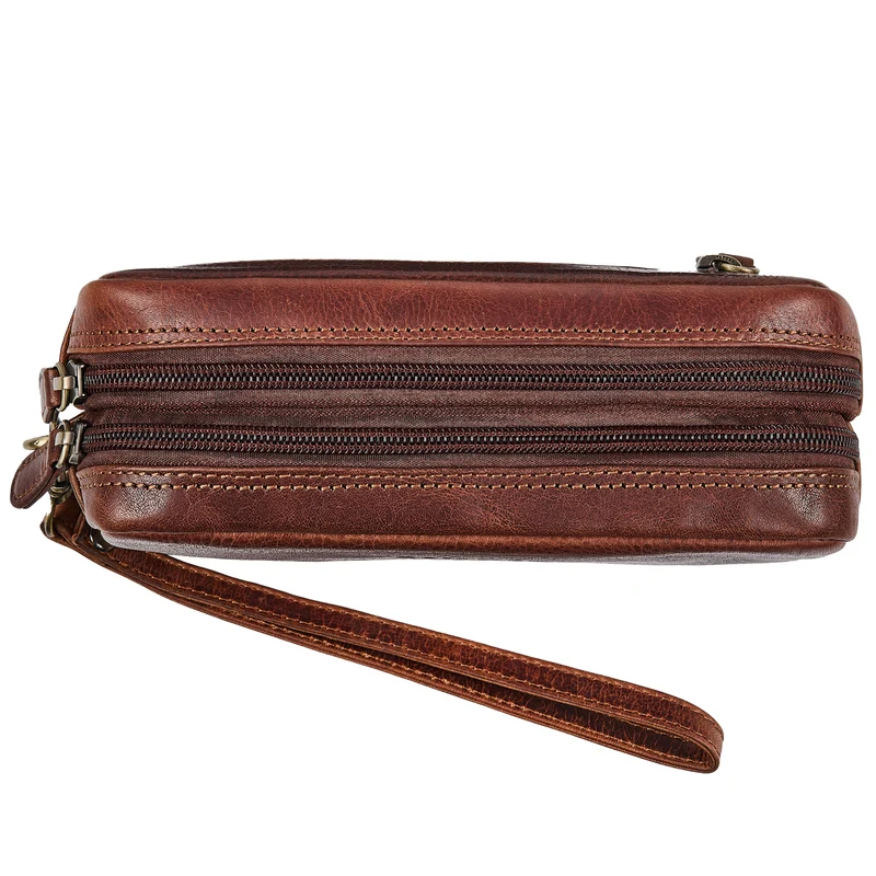 "Tiber" Moderne Handgelenktasche Herren Leder mit Doppelkammer