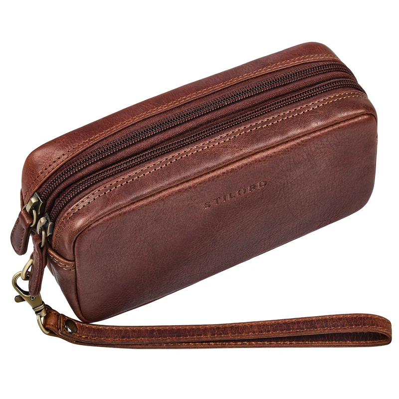 "Tiber" Moderne Handgelenktasche Herren Leder mit Doppelkammer