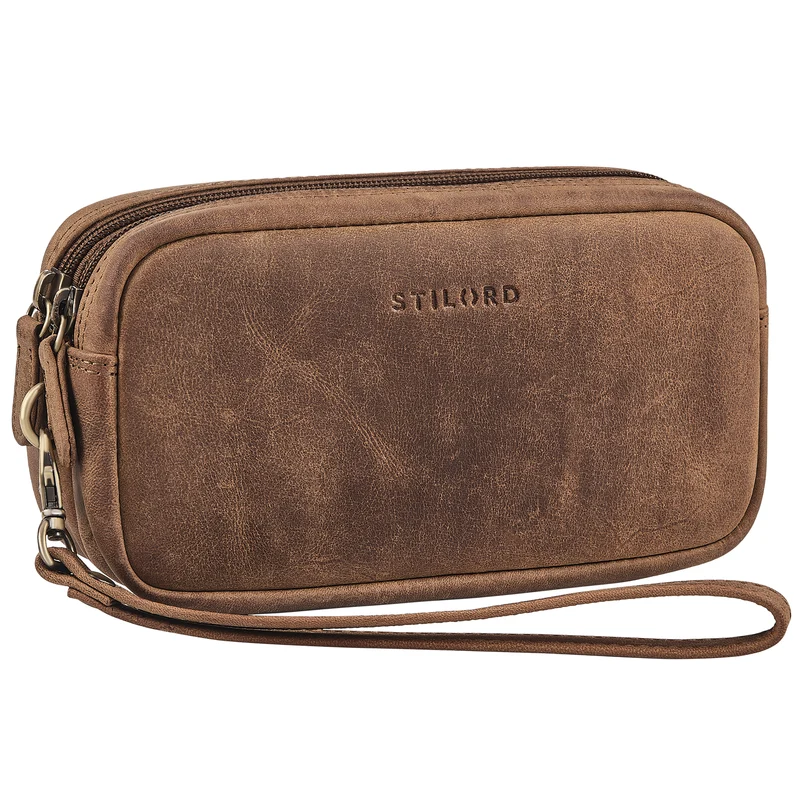 "Tiber" Moderne Handgelenktasche Herren Leder mit Doppelkammer