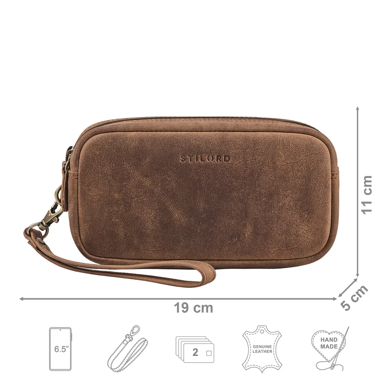 "Tiber" Moderne Handgelenktasche Herren Leder mit Doppelkammer