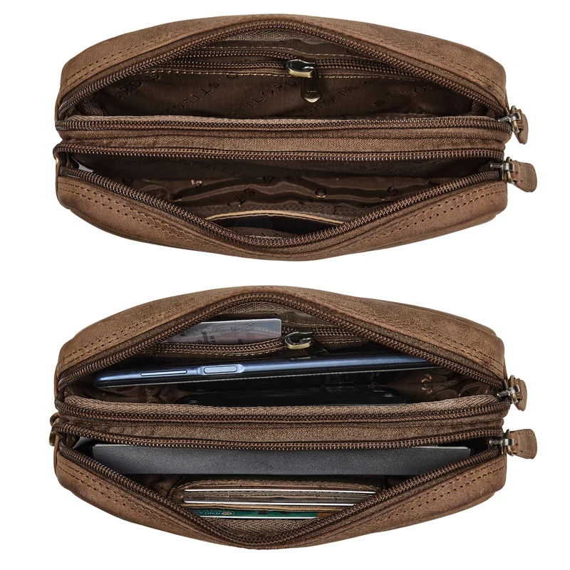 "Tiber" Moderne Handgelenktasche Herren Leder mit Doppelkammer