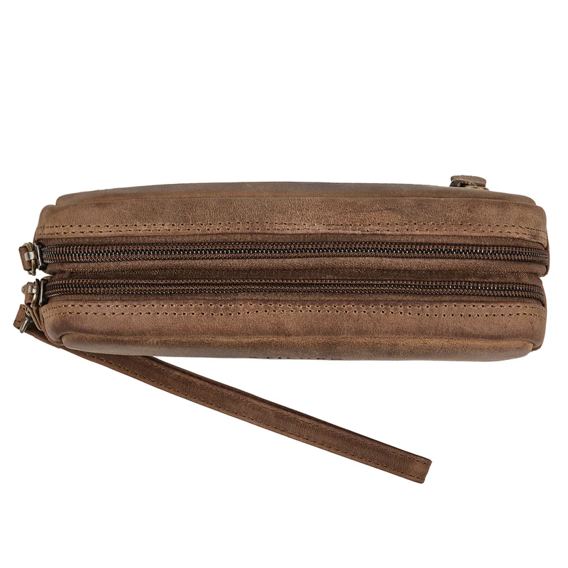 "Tiber" Moderne Handgelenktasche Herren Leder mit Doppelkammer