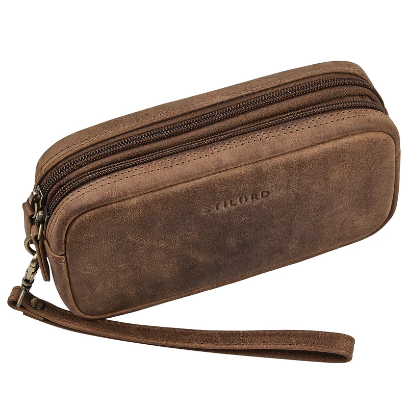 "Tiber" Moderne Handgelenktasche Herren Leder mit Doppelkammer