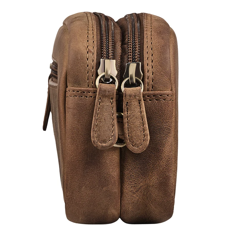 "Tiber" Moderne Handgelenktasche Herren Leder mit Doppelkammer