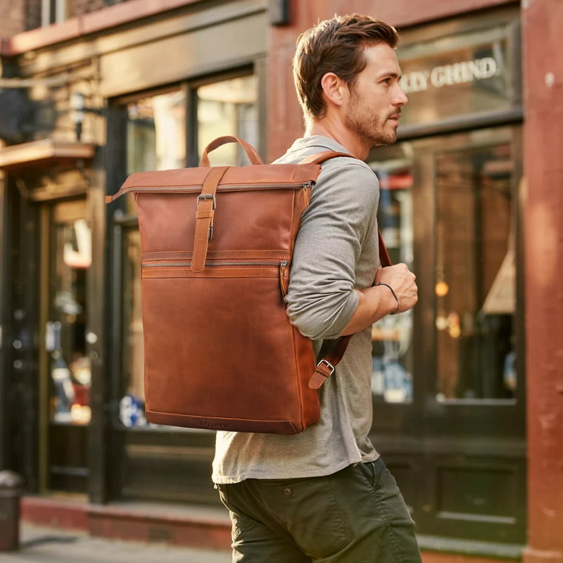 "Tacoma" Leder Rolltop Rucksack Damen Herren für 17 Zoll Laptop