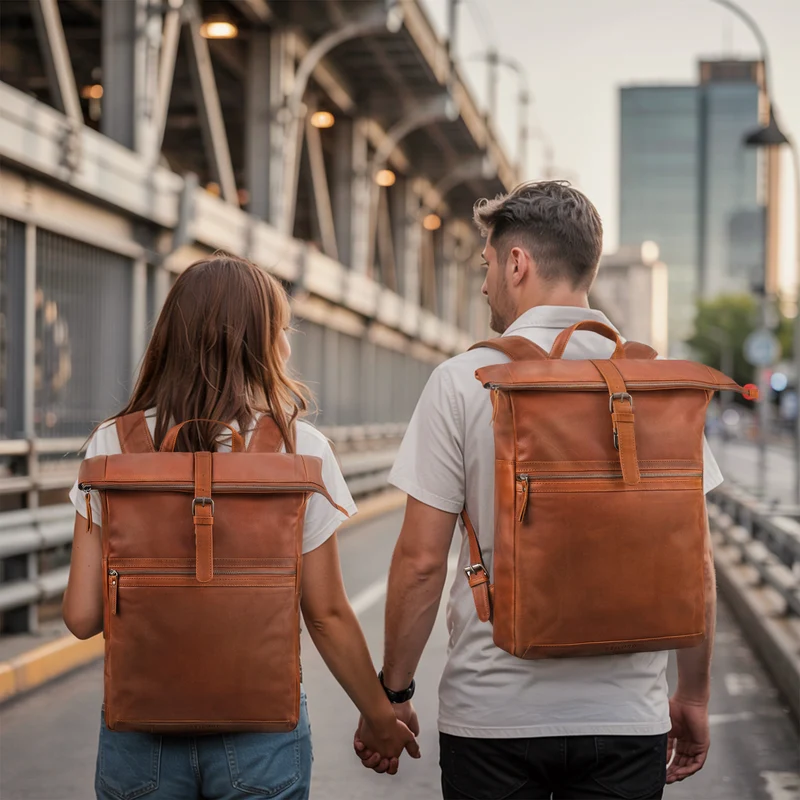"Tacoma" Leder Rolltop Rucksack Damen Herren für 17 Zoll Laptop