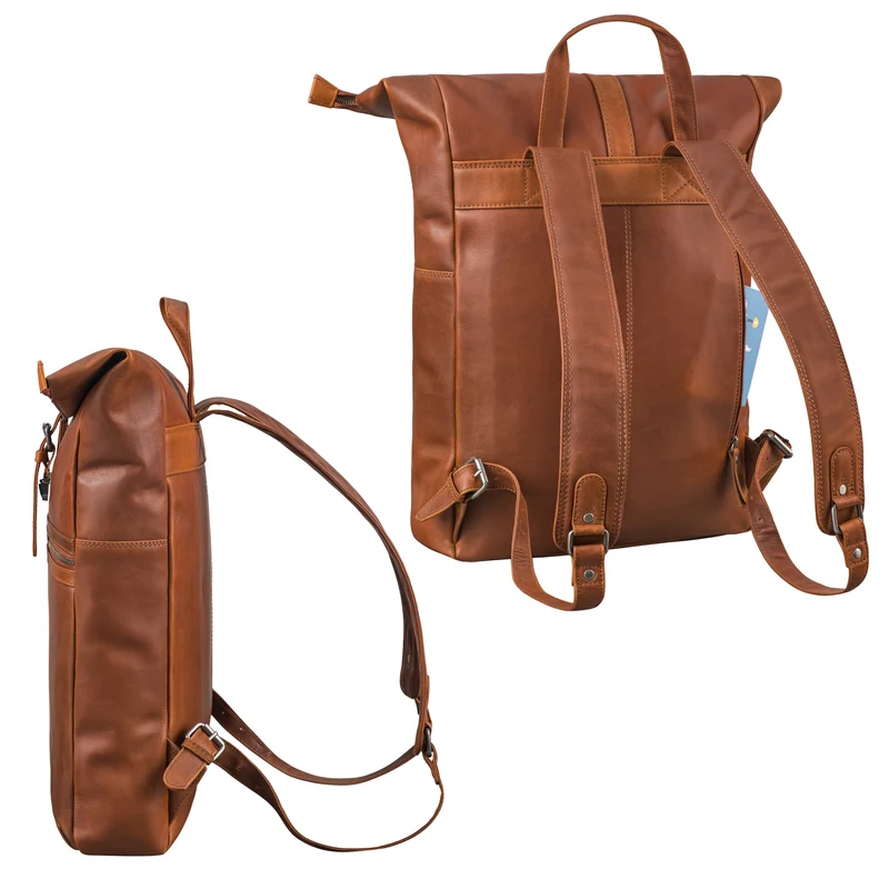 "Tacoma" Leder Rolltop Rucksack Damen Herren für 17 Zoll Laptop