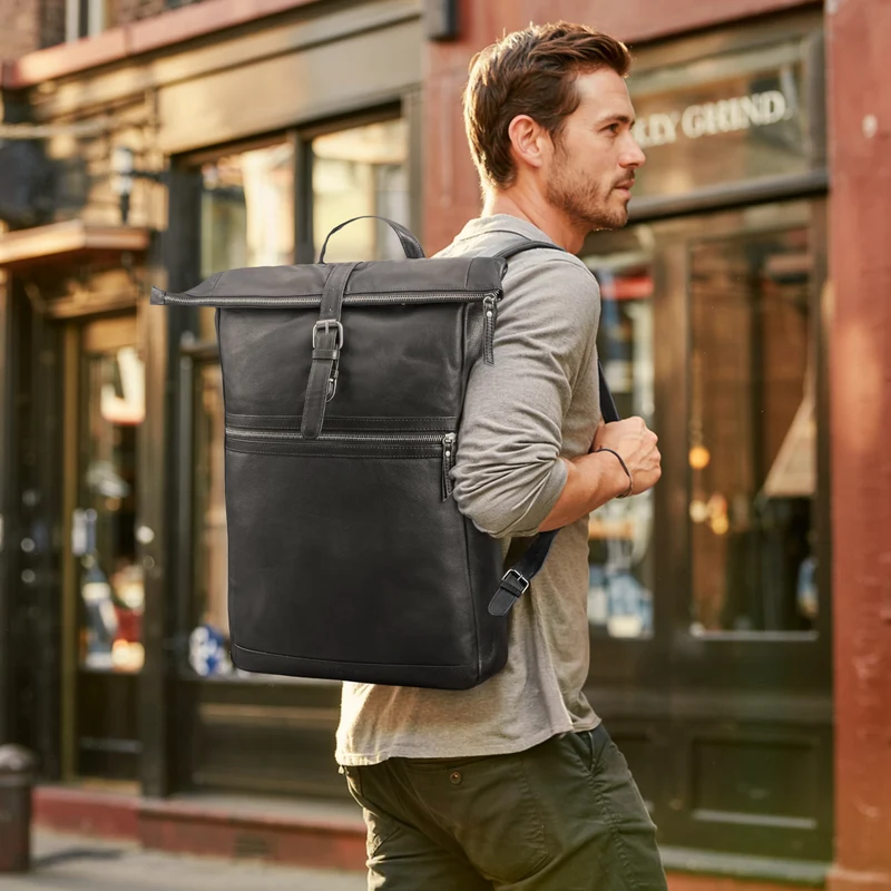 "Tacoma" Leder Rolltop Rucksack Damen Herren für 17 Zoll Laptop