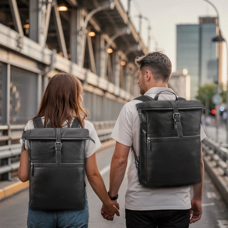 "Tacoma" Leder Rolltop Rucksack Damen Herren für 17 Zoll Laptop