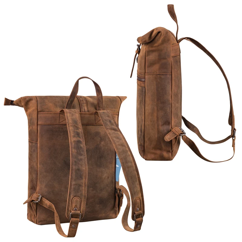 "Tacoma" Leder Rolltop Rucksack Damen Herren für 17 Zoll Laptop
