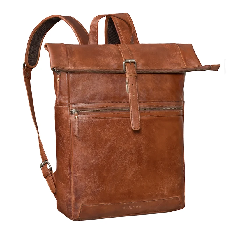 "Tacoma" Leder Rolltop Rucksack Damen Herren für 17 Zoll Laptop