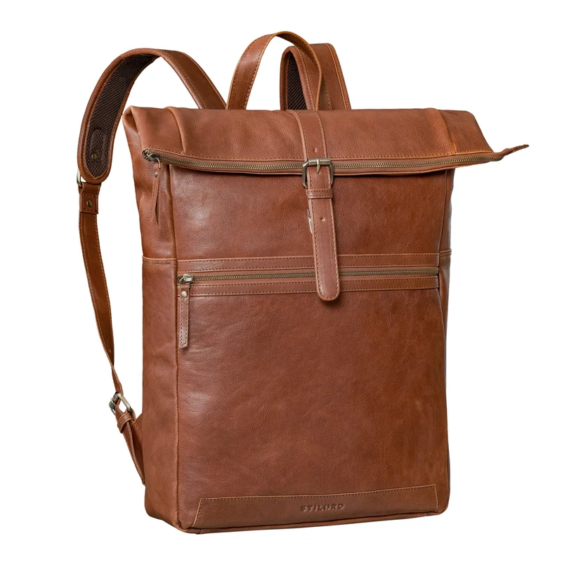 "Tacoma" Leder Rolltop Rucksack Damen Herren für 17 Zoll Laptop