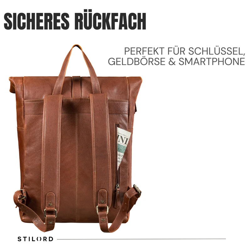 "Tacoma" Leder Rolltop Rucksack Damen Herren für 17 Zoll Laptop