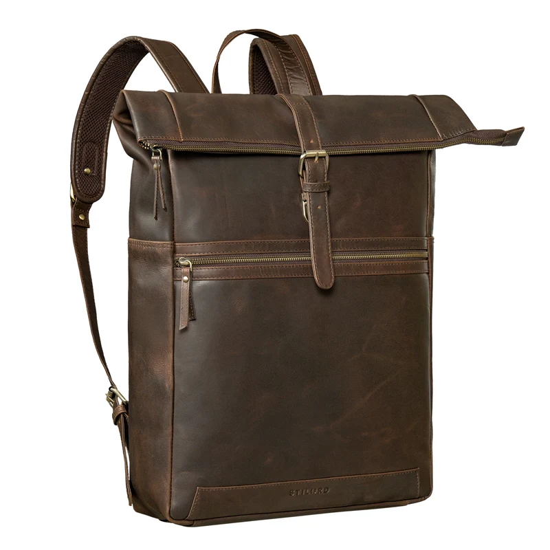 "Tacoma" Leder Rolltop Rucksack Damen Herren für 17 Zoll Laptop