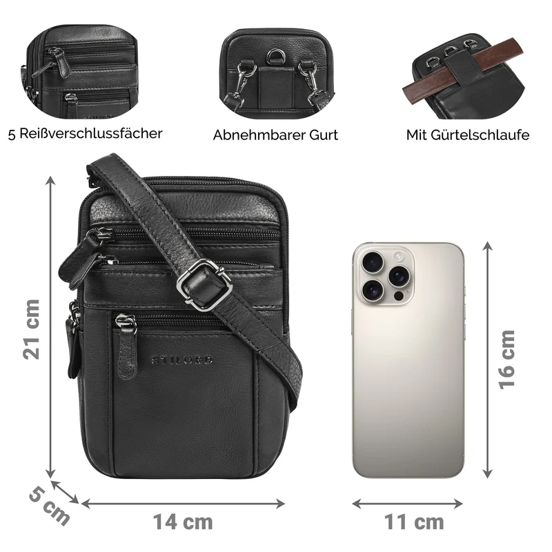 "Tamo" 4-in-1 Herren Echtleder Umhänge, Gürtel, Karabiner, Brusttasche