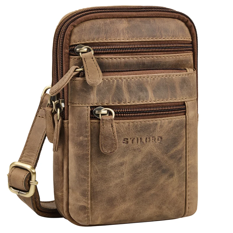 "Tamo" 4-in-1 Herren Echtleder Umhänge, Gürtel, Karabiner, Brusttasche