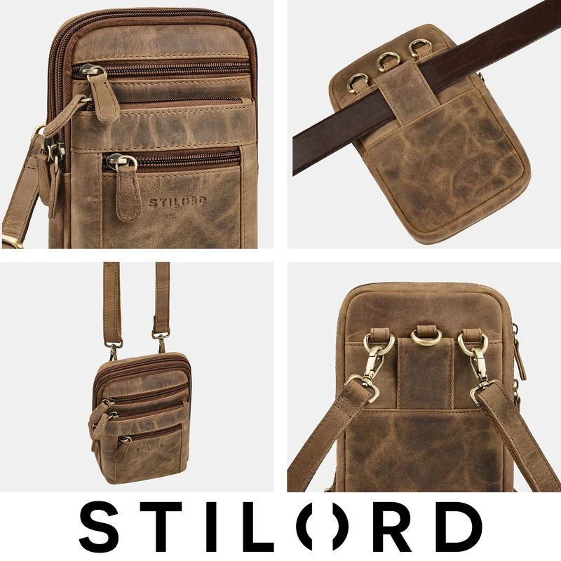 "Tamo" 4-in-1 Herren Echtleder Umhänge, Gürtel, Karabiner, Brusttasche