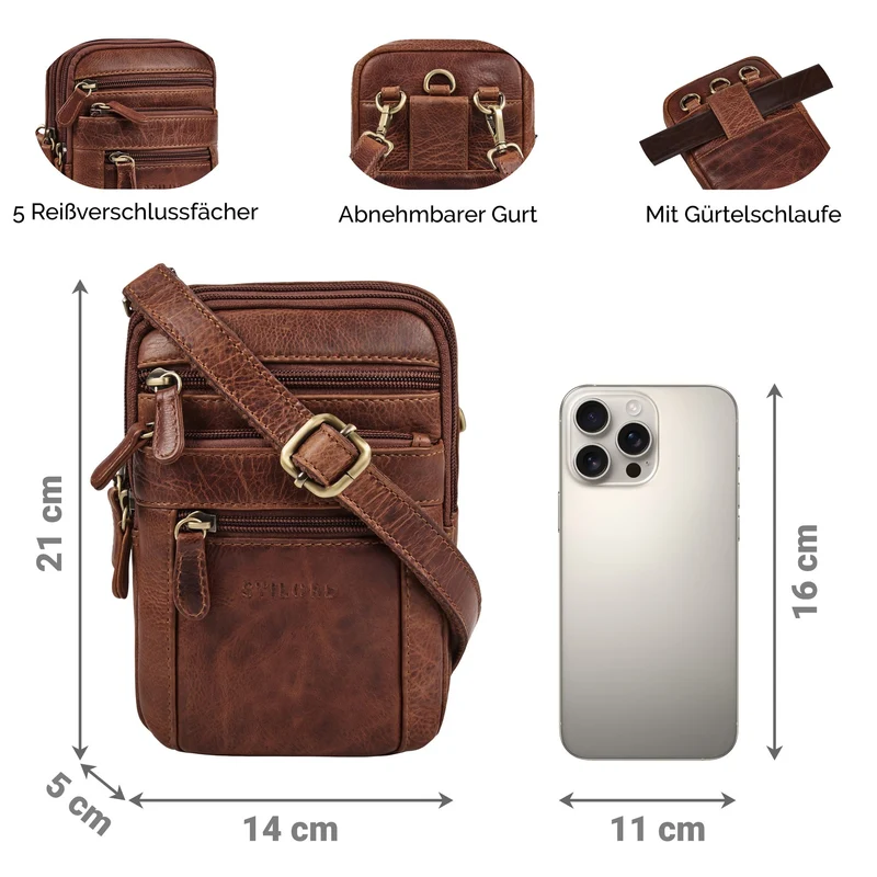 "Tamo" 4-in-1 Herren Echtleder Umhänge, Gürtel, Karabiner, Brusttasche
