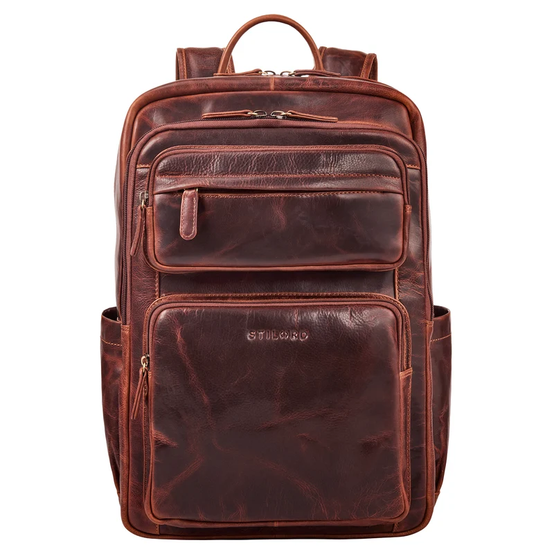 “Astoria” Stilvoller Business Lederrucksack Vintage mit 17 Zoll Laptop-Fach Uni Rucksack Reiserucksack Herren