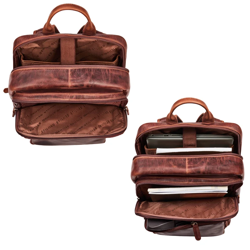 “Astoria” Stilvoller Business Lederrucksack Vintage mit 17 Zoll Laptop-Fach Uni Rucksack Reiserucksack Herren