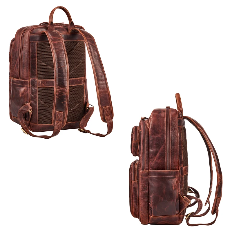 “Astoria” Stilvoller Business Lederrucksack Vintage mit 17 Zoll Laptop-Fach Uni Rucksack Reiserucksack Herren