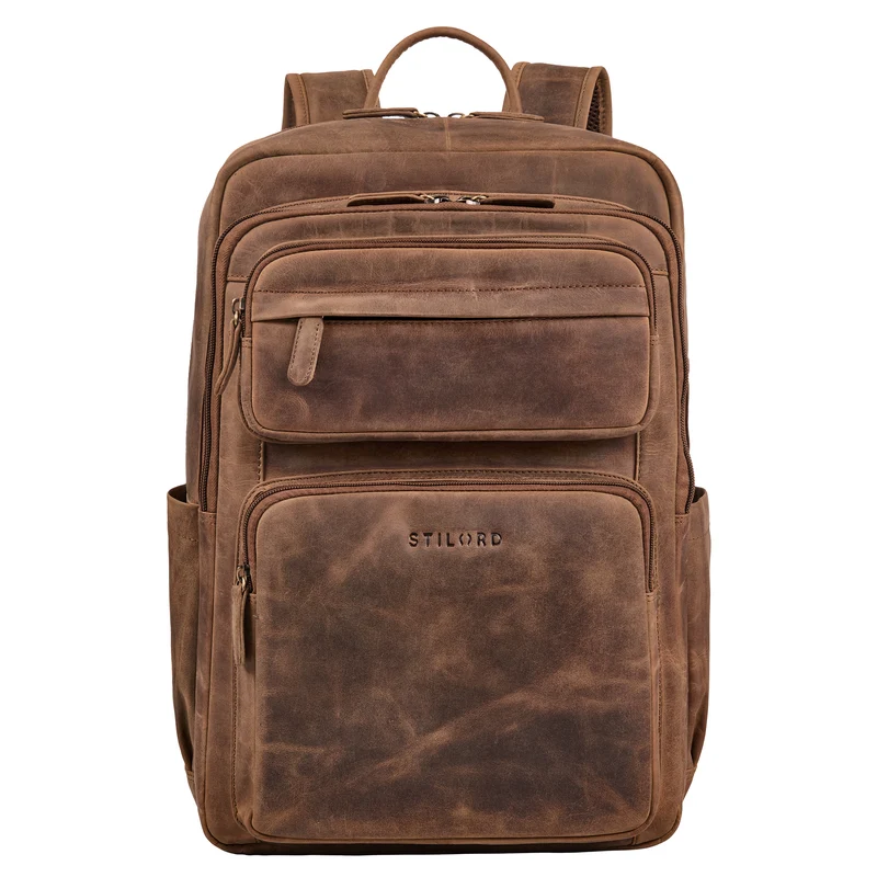 “Astoria” Stilvoller Business Lederrucksack Vintage mit 17 Zoll Laptop-Fach Uni Rucksack Reiserucksack Herren