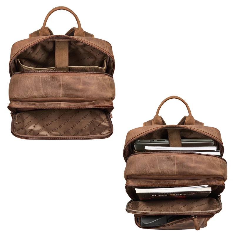 “Astoria” Stilvoller Business Lederrucksack Vintage mit 17 Zoll Laptop-Fach Uni Rucksack Reiserucksack Herren