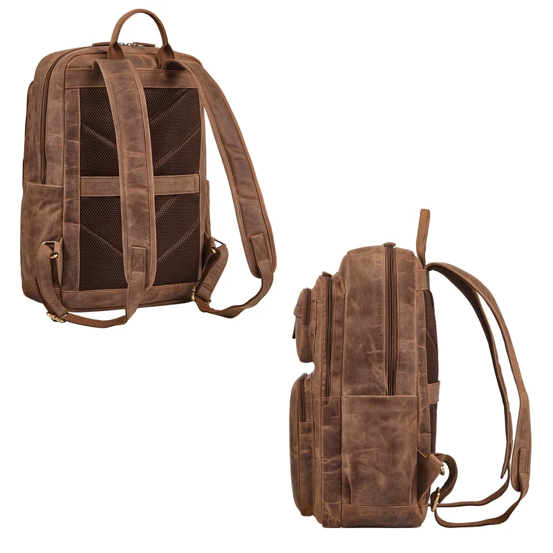 “Astoria” Stilvoller Business Lederrucksack Vintage mit 17 Zoll Laptop-Fach Uni Rucksack Reiserucksack Herren