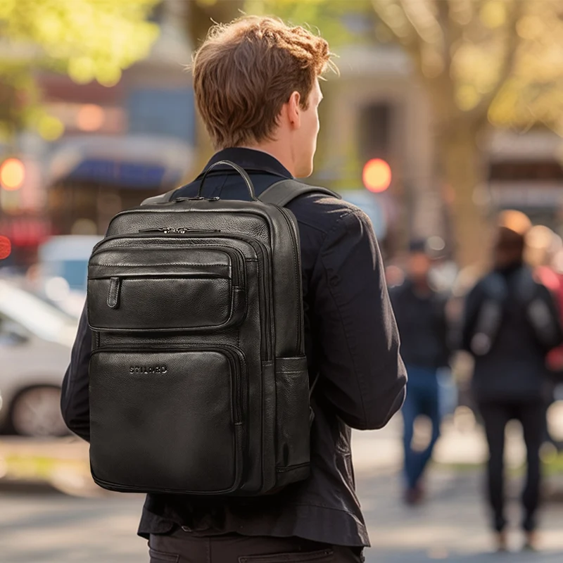“Astoria” Stilvoller Business Lederrucksack Vintage mit 17 Zoll Laptop-Fach Uni Rucksack Reiserucksack Herren