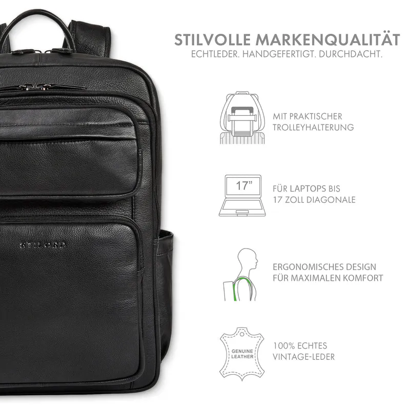 “Astoria” Stilvoller Business Lederrucksack Vintage mit 17 Zoll Laptop-Fach Uni Rucksack Reiserucksack Herren