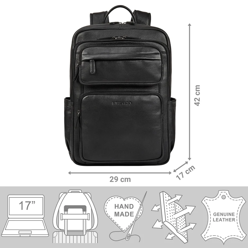 “Astoria” Stilvoller Business Lederrucksack Vintage mit 17 Zoll Laptop-Fach Uni Rucksack Reiserucksack Herren