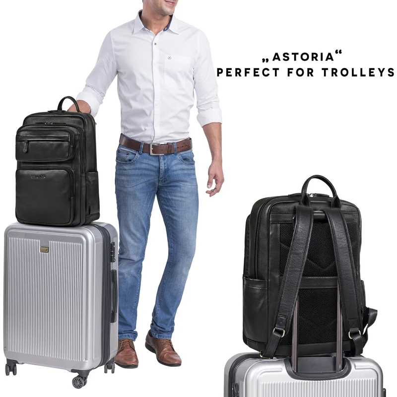 “Astoria” Stilvoller Business Lederrucksack Vintage mit 17 Zoll Laptop-Fach Uni Rucksack Reiserucksack Herren