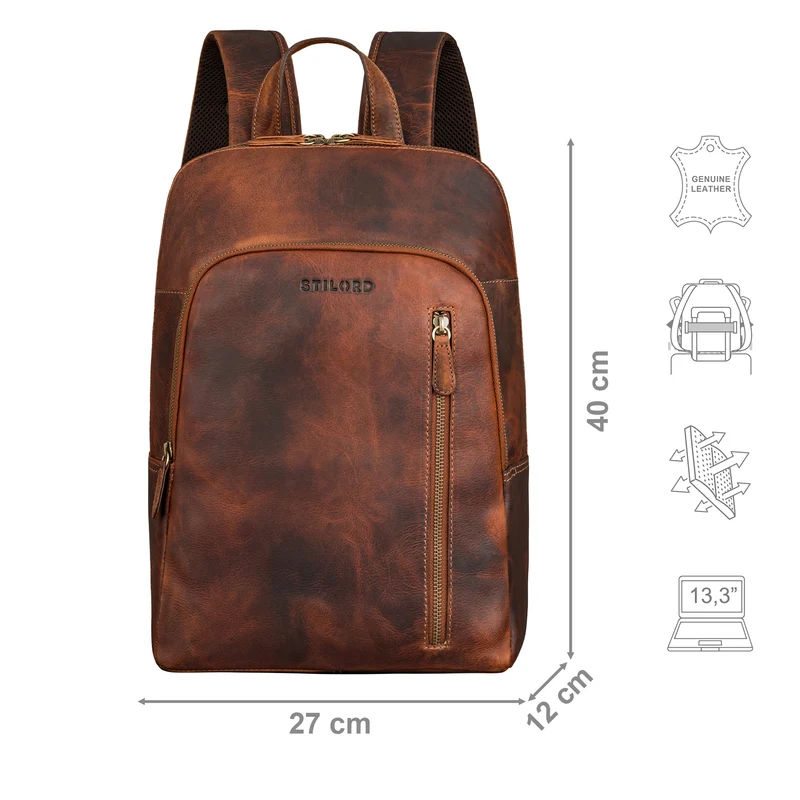 "Taron" Echt Lederrucksack mit Laptop-Fach 13.3 Zoll für Damen Herren