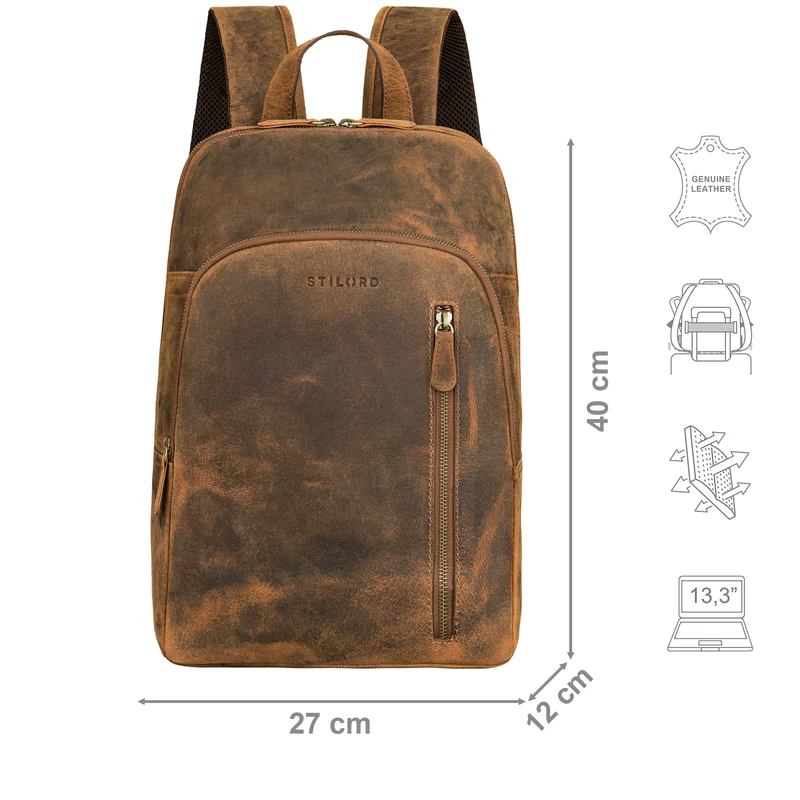 "Taron" Echt Lederrucksack mit Laptop-Fach 13.3 Zoll für Damen Herren