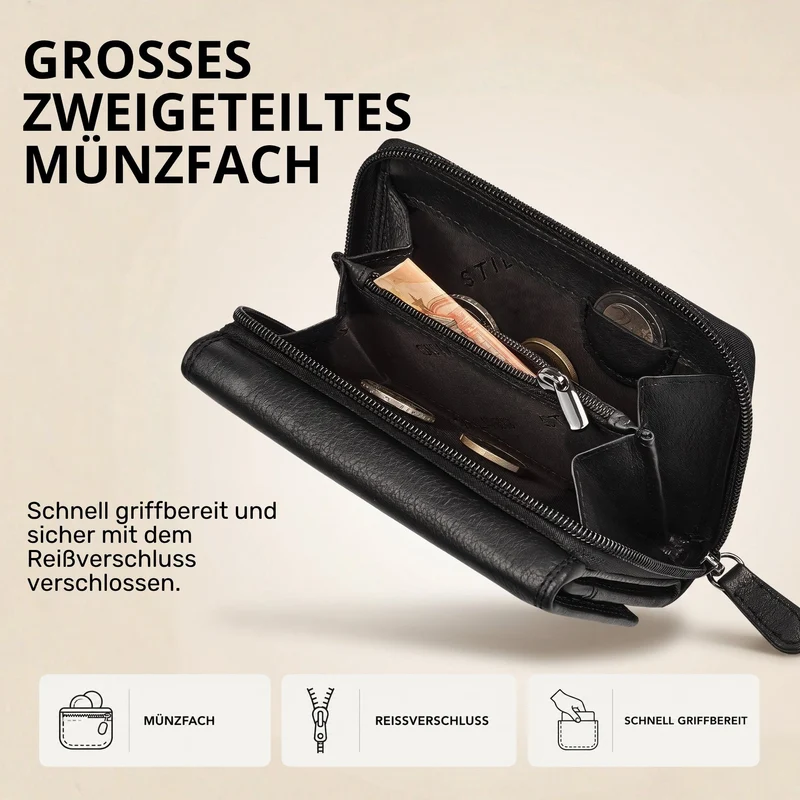 "Beverly" Vintage Leder Geldbörse Damen Mittelgroß mit RFID-Schutz