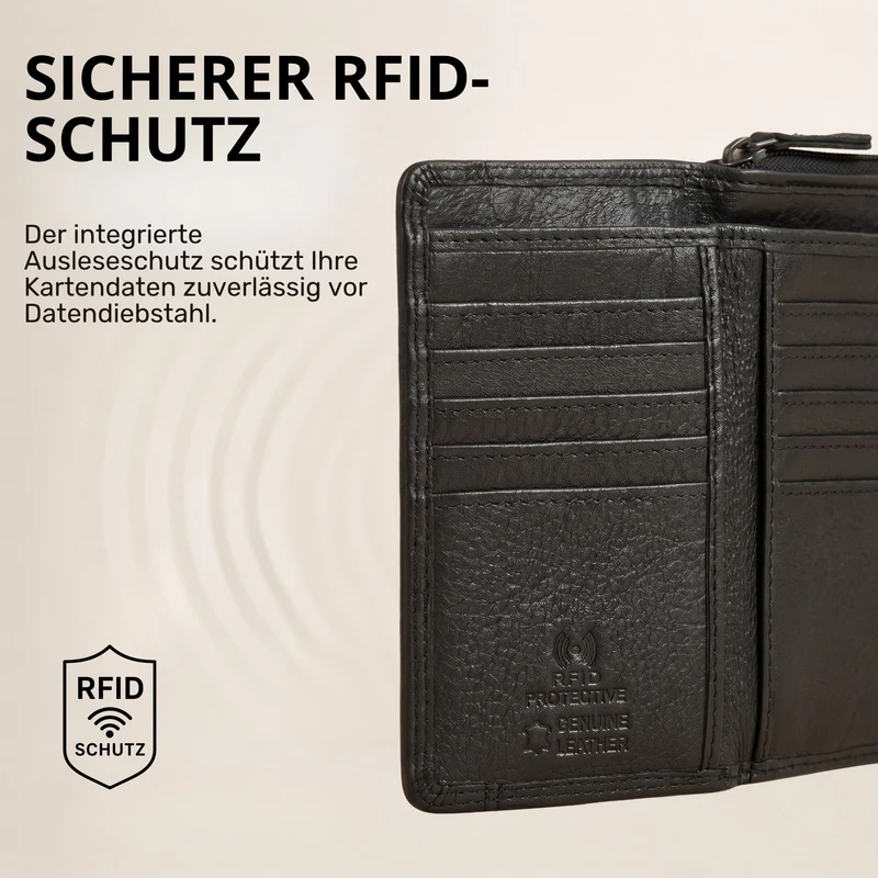 "Beverly" Vintage Leder Geldbörse Damen Mittelgroß mit RFID-Schutz