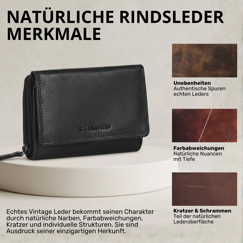 "Beverly" Vintage Leder Geldbörse Damen Mittelgroß mit RFID-Schutz